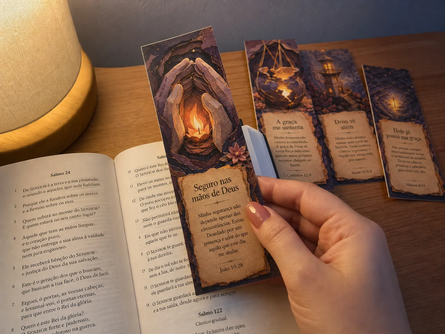 Marcador bíblico em uma leitura noturna